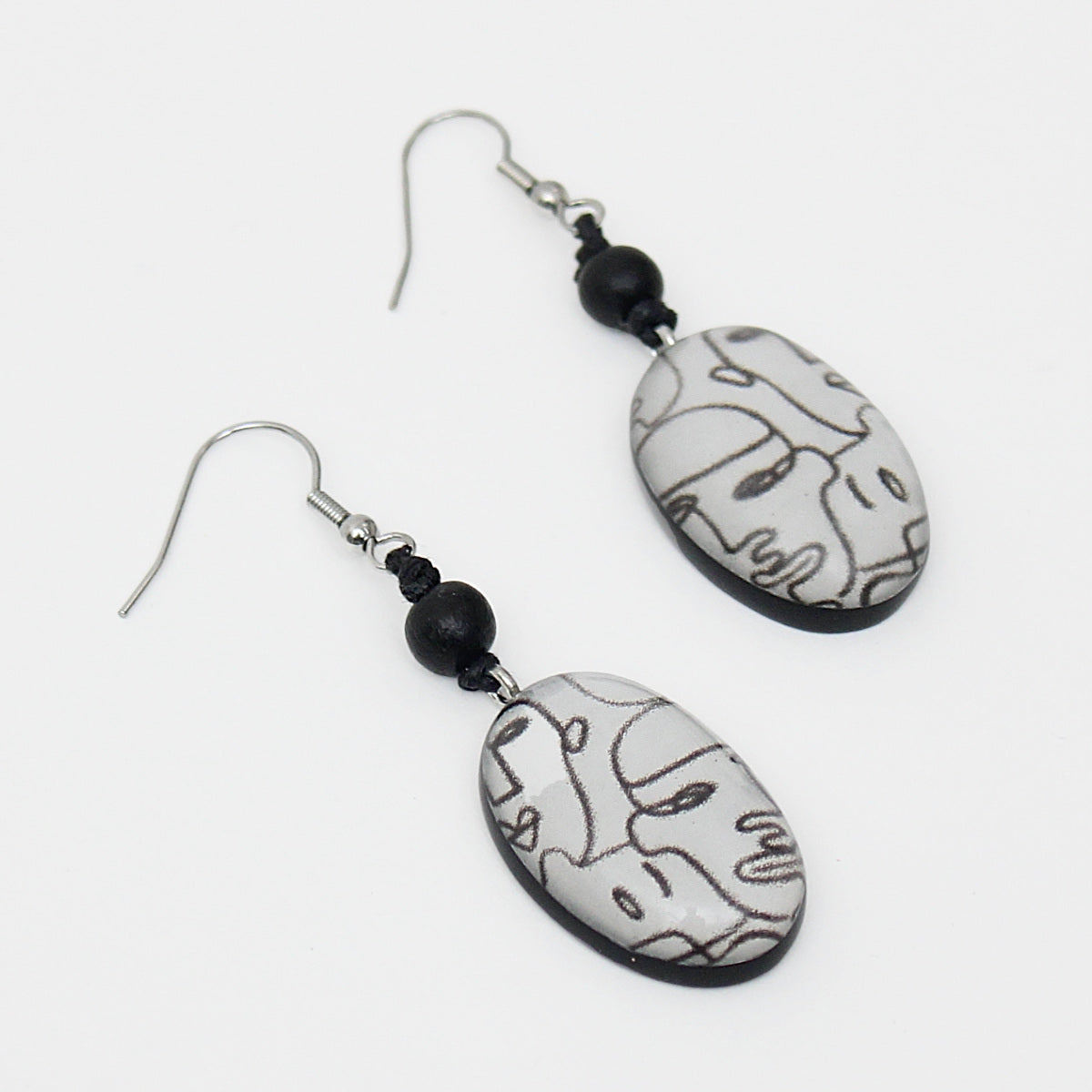 Black and White Faces Earrings - Sylca Designs - Chunky Jewelry