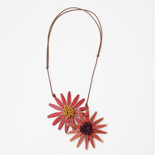 Orange Amaya Double Flower Statement Necklace - Sylca Designs - Chunky Jewelry