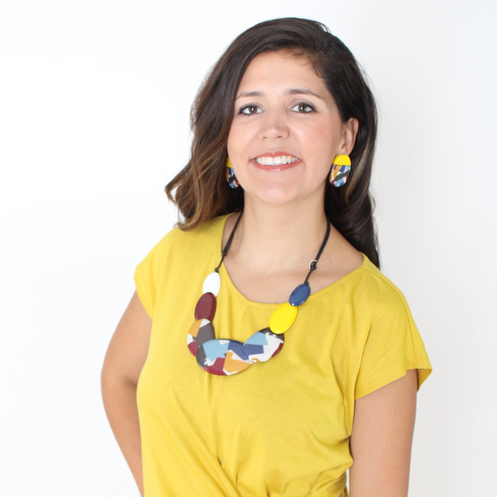 Yellow Oval Wood Earrings - Sylca Designs - Chunky Jewelry