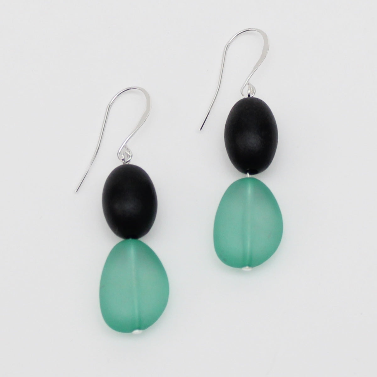 Teal Double Bead Dangle Earrings - Sylca Designs - Chunky Jewelry