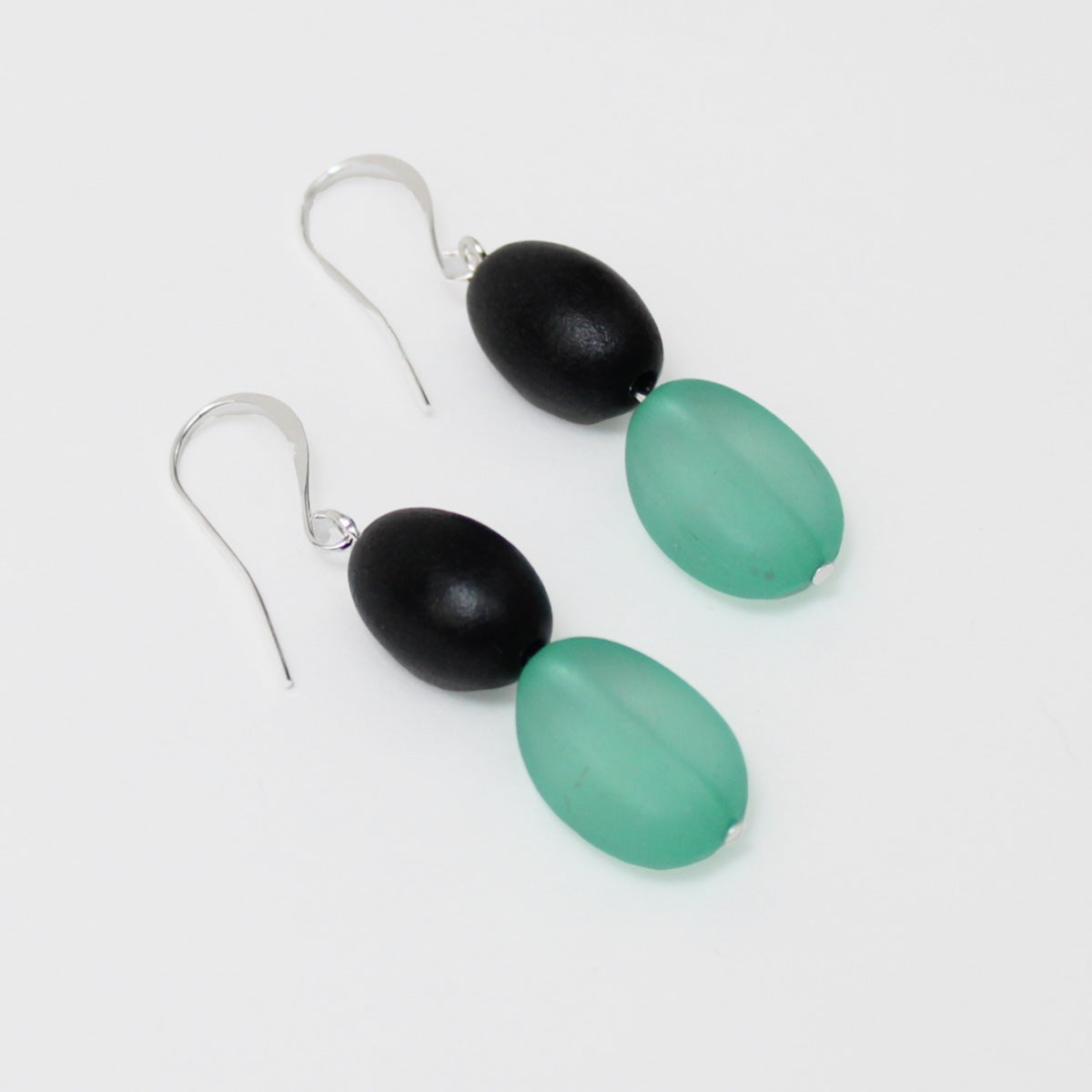 Teal Double Bead Dangle Earrings - Sylca Designs - Chunky Jewelry