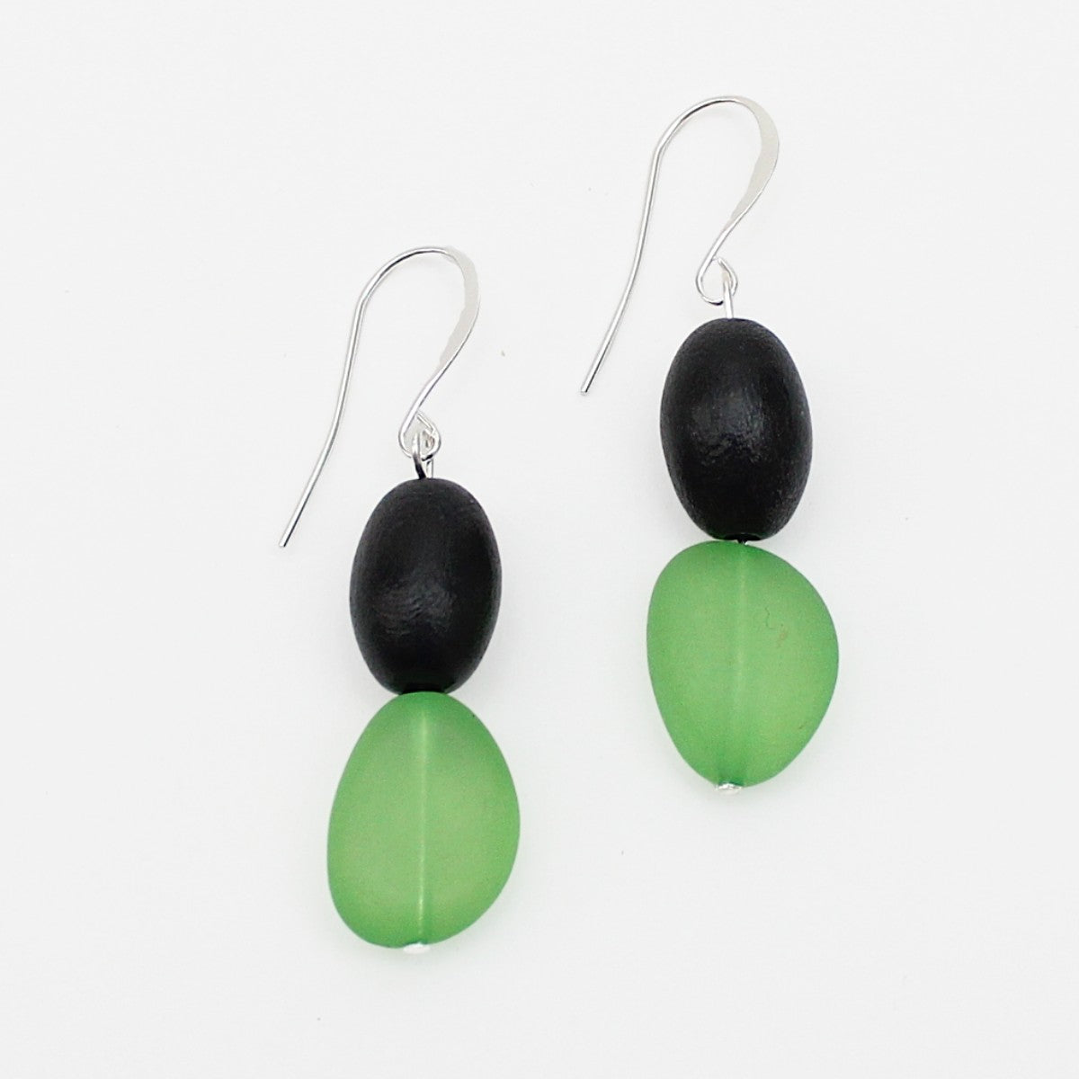 Green Double Bead Dangle Earrings - Sylca Designs - Chunky Jewelry