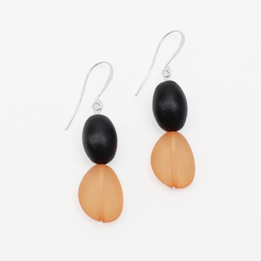 Orange Double Bead Dangle Earrings - Sylca Designs - Chunky Jewelry