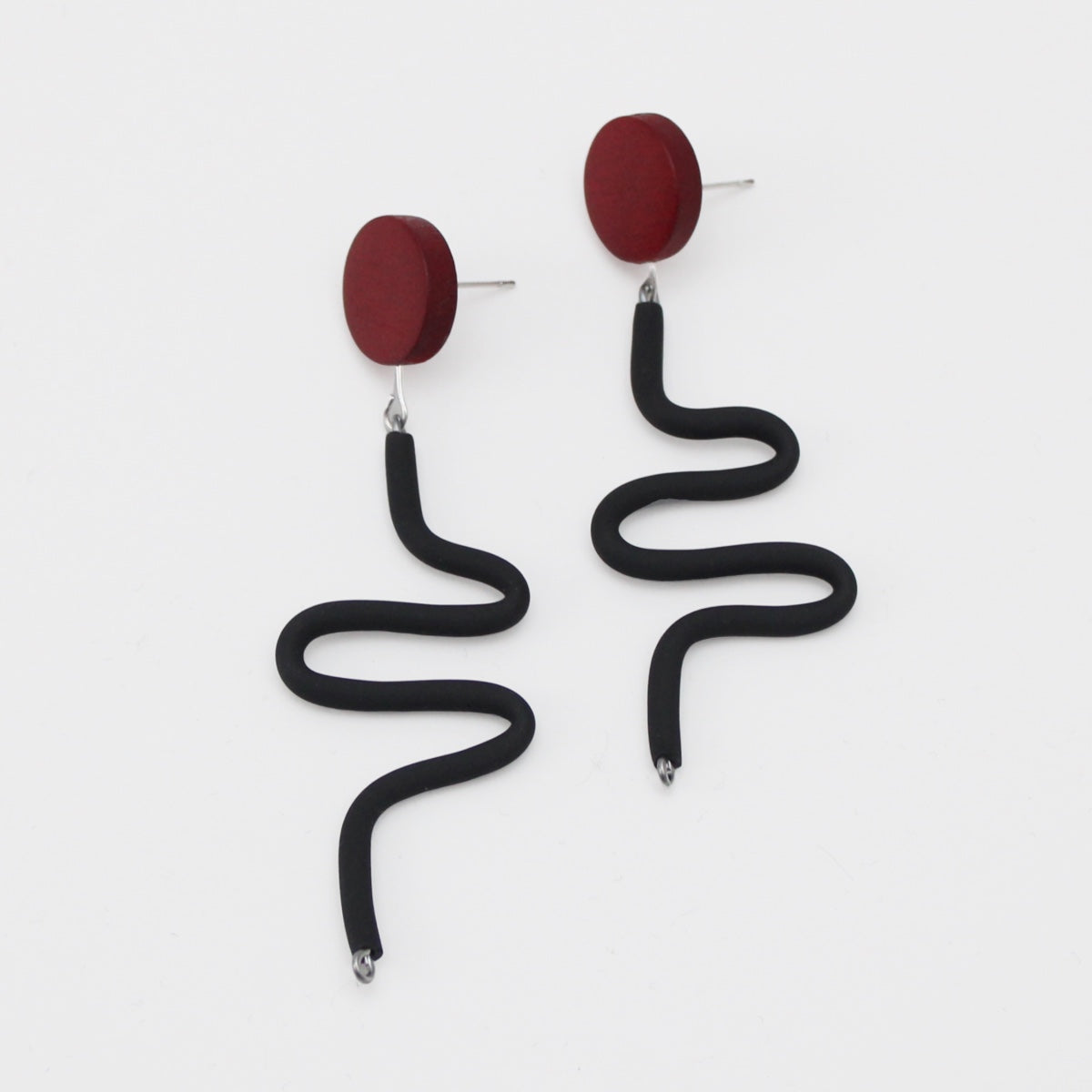 Black and Red Rubber Tubing Remi Earrings - Sylca Designs - Chunky Jewelry