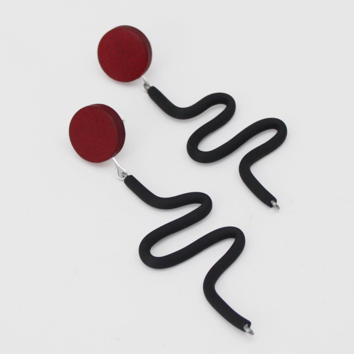 Black and Red Rubber Tubing Remi Earrings - Sylca Designs - Chunky Jewelry