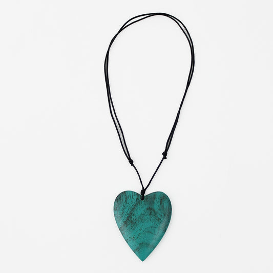 Turquoise Gabi Heart Wood Necklace - Sylca Designs - Chunky Jewelry