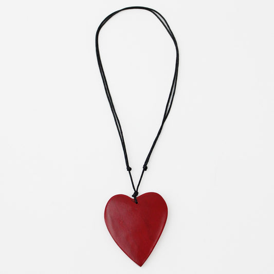 Red Gabi Heart Wood Necklace - Sylca Designs - Chunky Jewelry