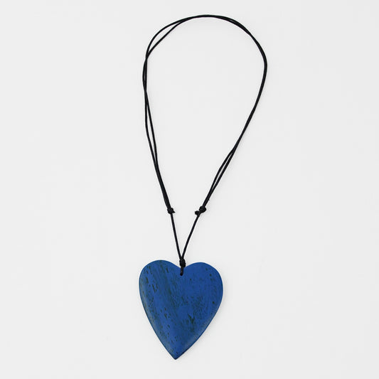 Blue Gabi Heart Wood Necklace - Sylca Designs - Chunky Jewelry