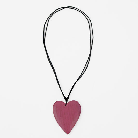 Pink Gabi Heart Wood Necklace - Sylca Designs - Chunky Jewelry