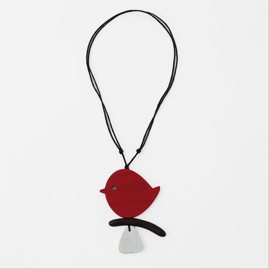 Red Robin On A Branch Necklace - Sylca Designs - Chunky Jewelry