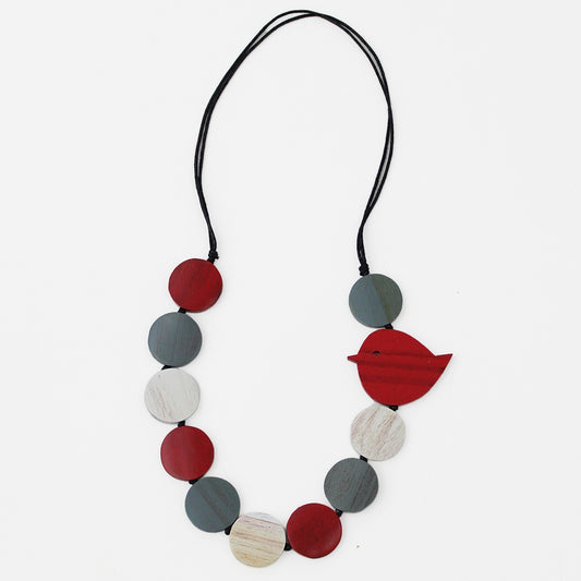 Red Beaded Robin Necklace - Sylca Designs - Chunky Jewelry