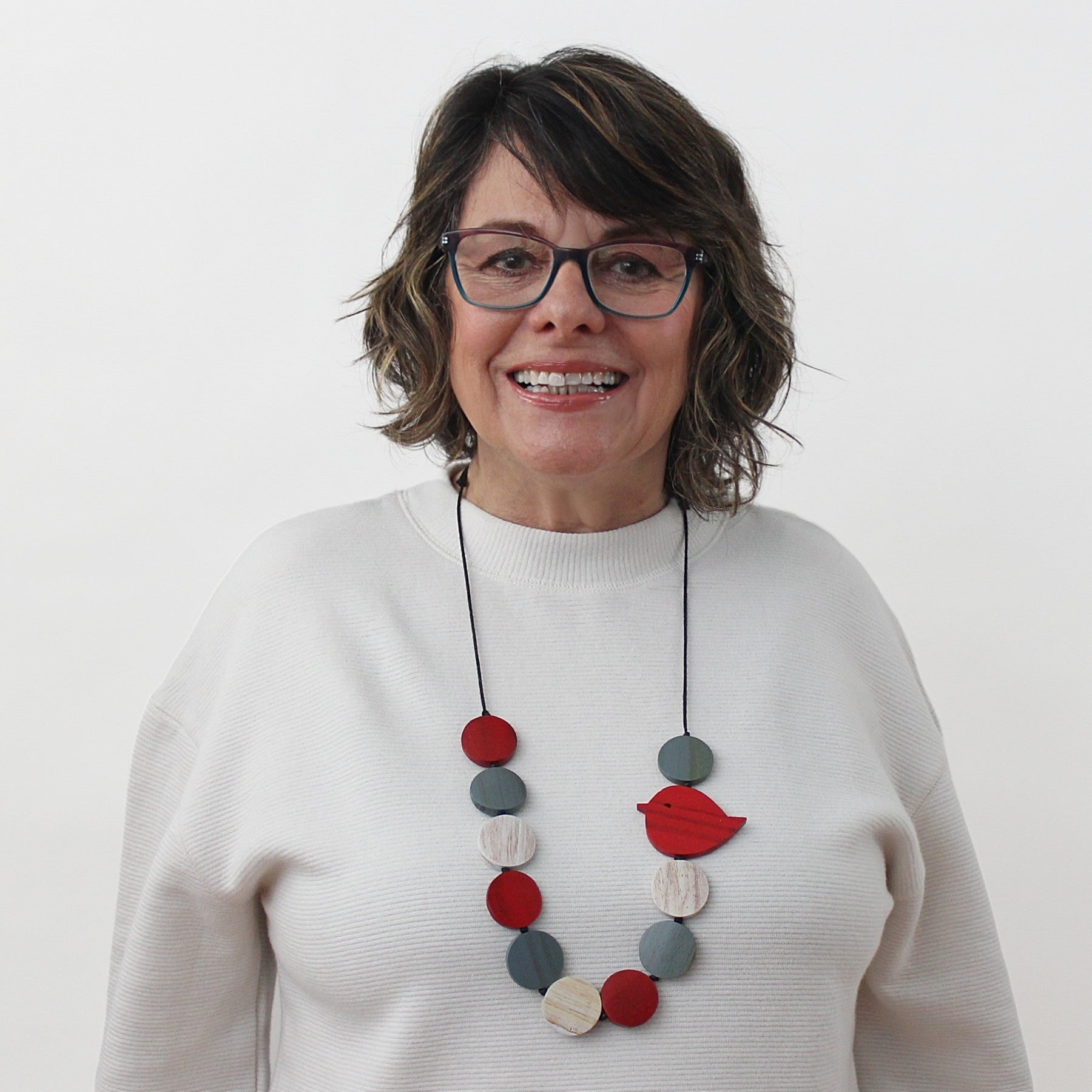 Red Beaded Robin Necklace - Sylca Designs - Chunky Jewelry