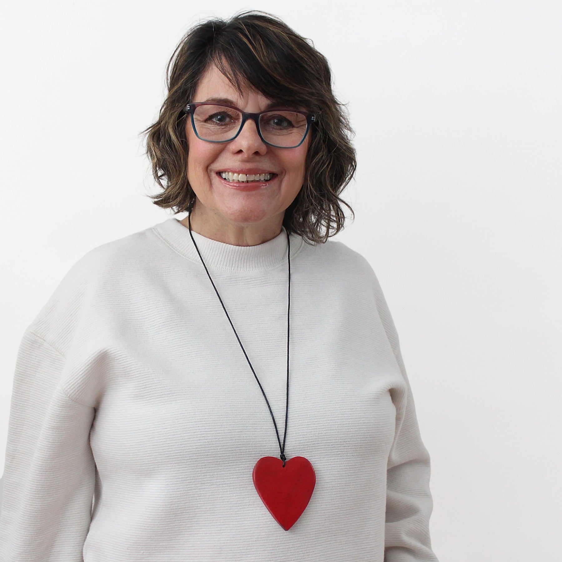 Red Gabi Heart Wood Necklace - Sylca Designs - Chunky Jewelry