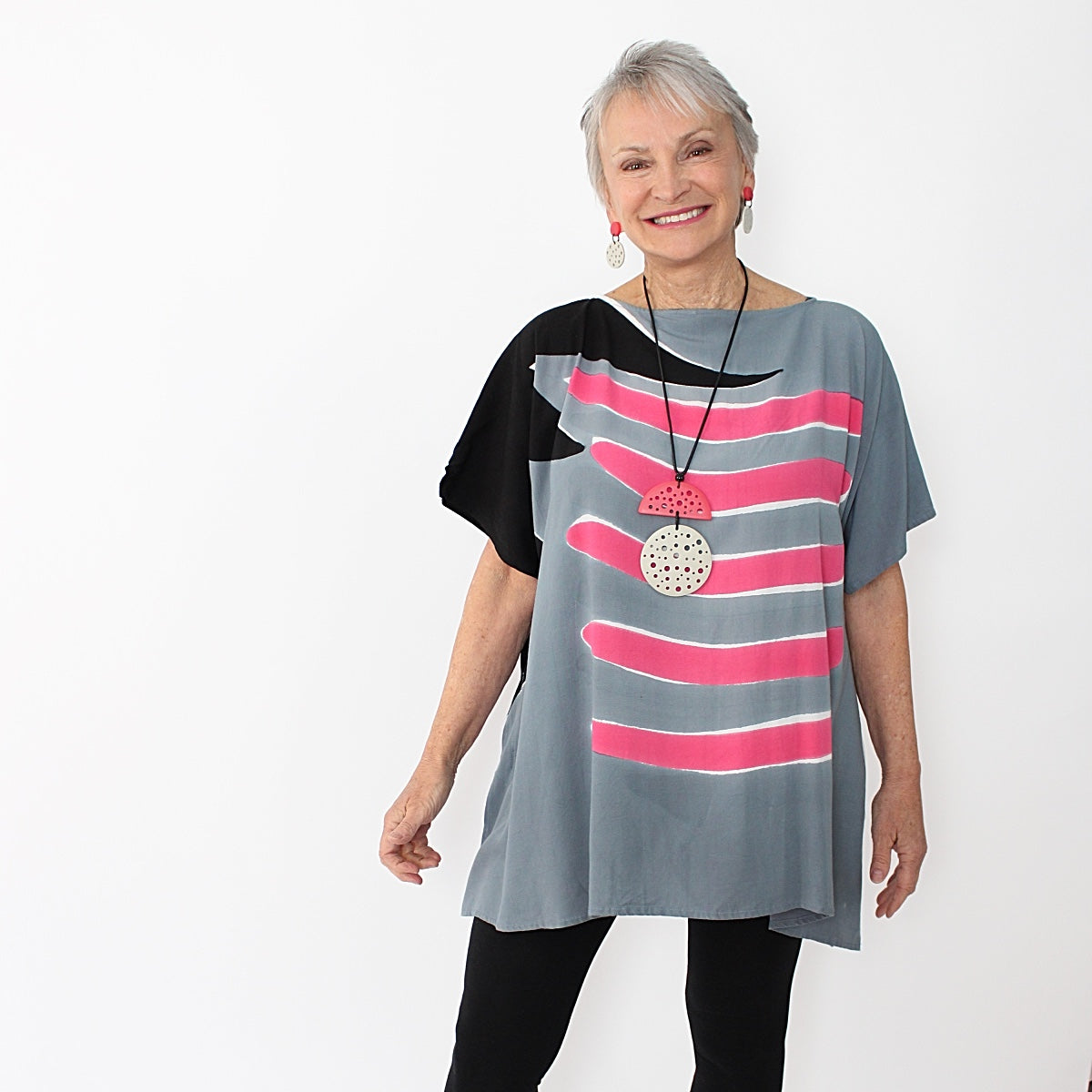 Pink and Gray Blouse - Sylca Designs - Chunky Jewelry