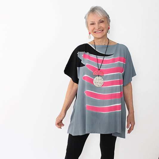 Pink and Gray Blouse - Sylca Designs - Chunky Jewelry