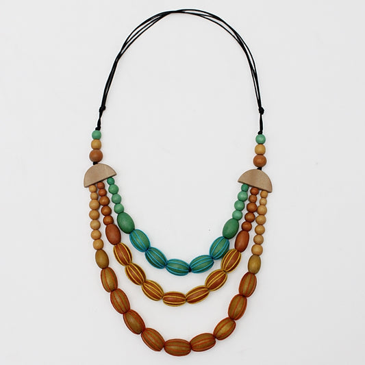 Triple Strand Wood Kristen Necklace - Sylca Designs - Chunky Jewelry