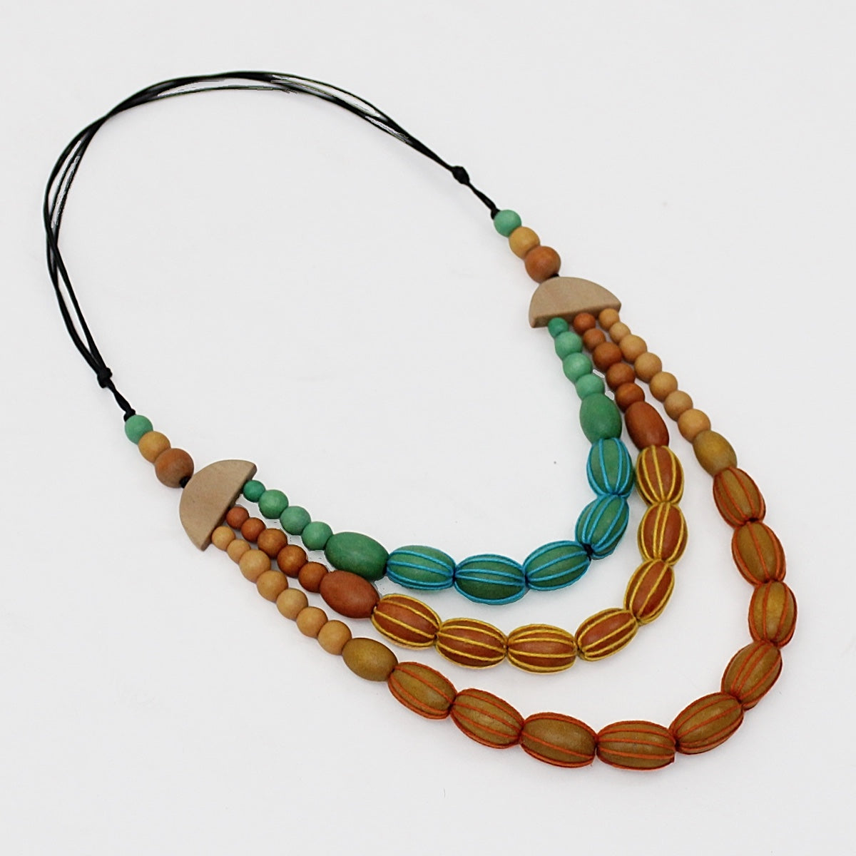 Triple Strand Wood Kristen Necklace - Sylca Designs - Chunky Jewelry