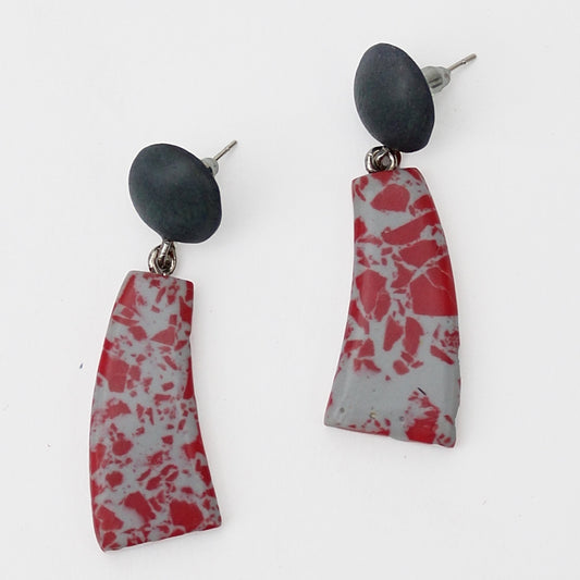 Red Geometric Granite Earrings - Sylca Designs - Chunky Jewelry