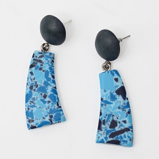 Blue Geometric Granite Earrings - Sylca Designs - Chunky Jewelry