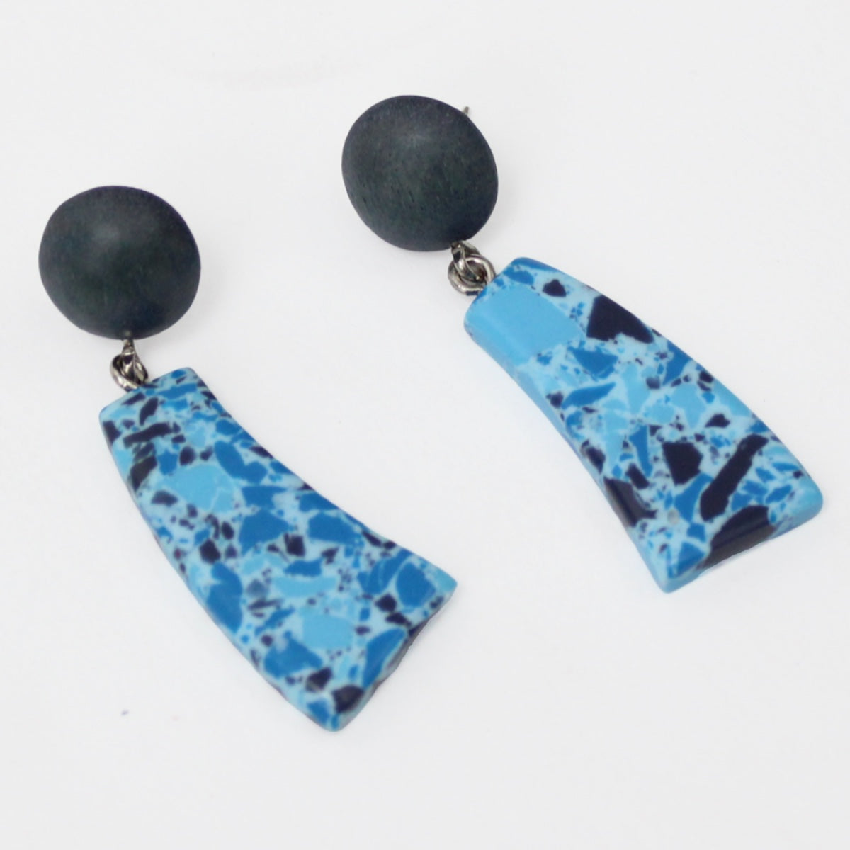 Blue Geometric Granite Earrings - Sylca Designs - Chunky Jewelry
