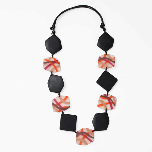 Black and Orange Evelyn Statement Necklace - Sylca Designs - Chunky Jewelry