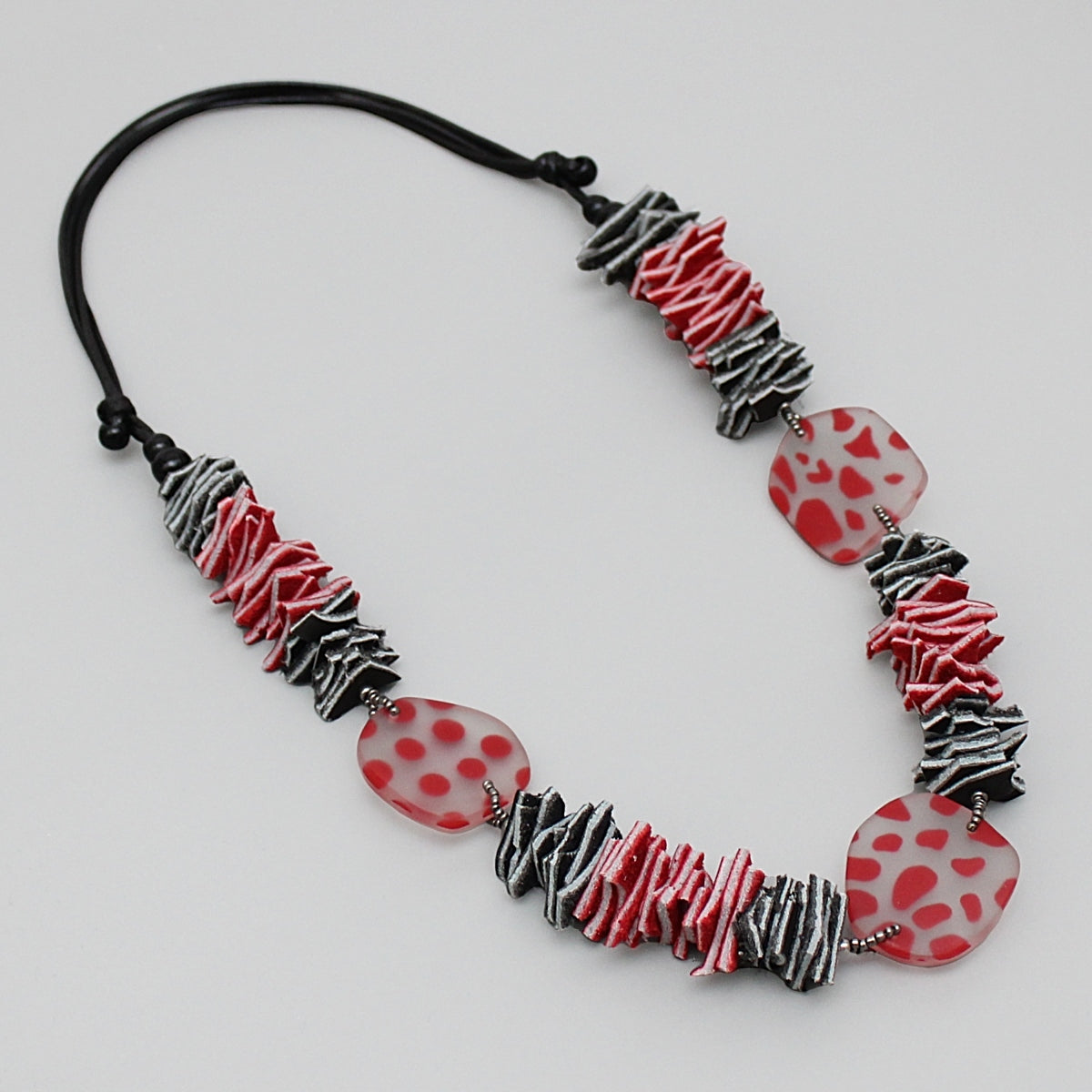 Black and Red Resin and Leather Valencia Necklace - Sylca Designs - Chunky Jewelry