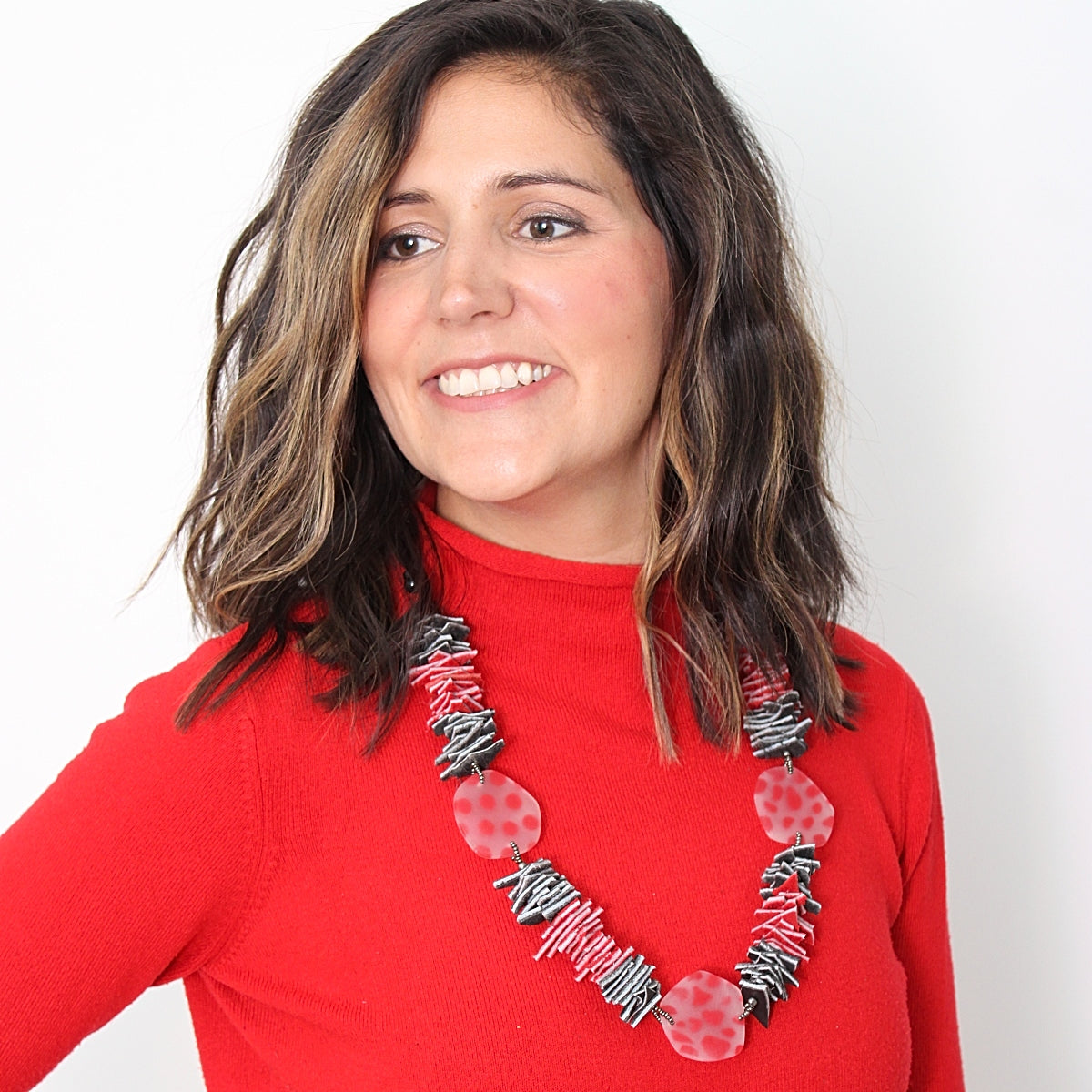 Black and Red Resin and Leather Valencia Necklace - Sylca Designs - Chunky Jewelry