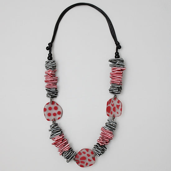 Black and Red Resin and Leather Valencia Necklace - Sylca Designs - Chunky Jewelry