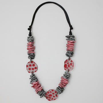 Black and Red Resin and Leather Valencia Necklace - Sylca Designs - Chunky Jewelry