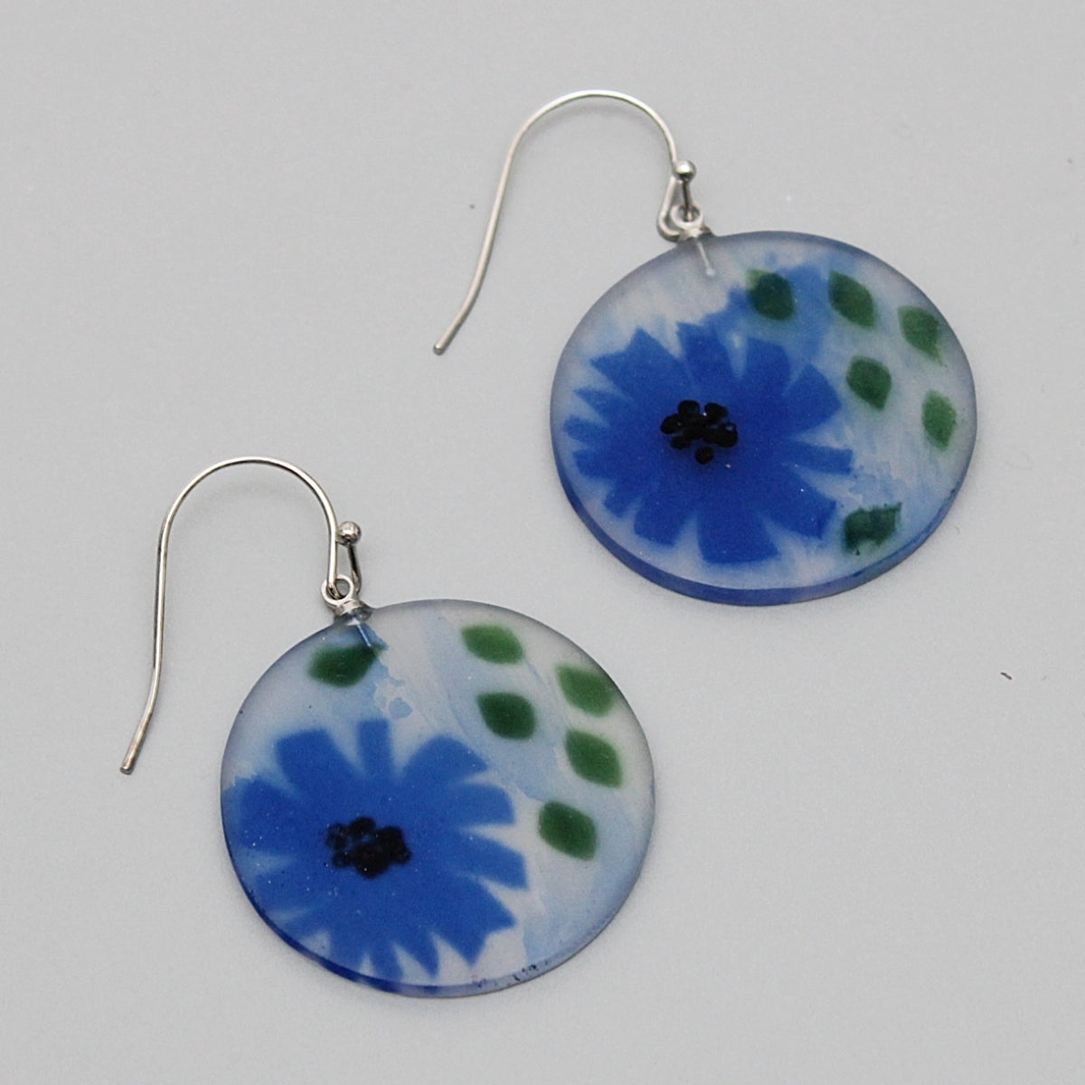 Blue Veronica Frosted Flower Earrings