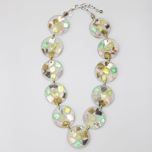 Green Iridescent Shell Claudia Necklace - Sylca Designs - Chunky Jewelry