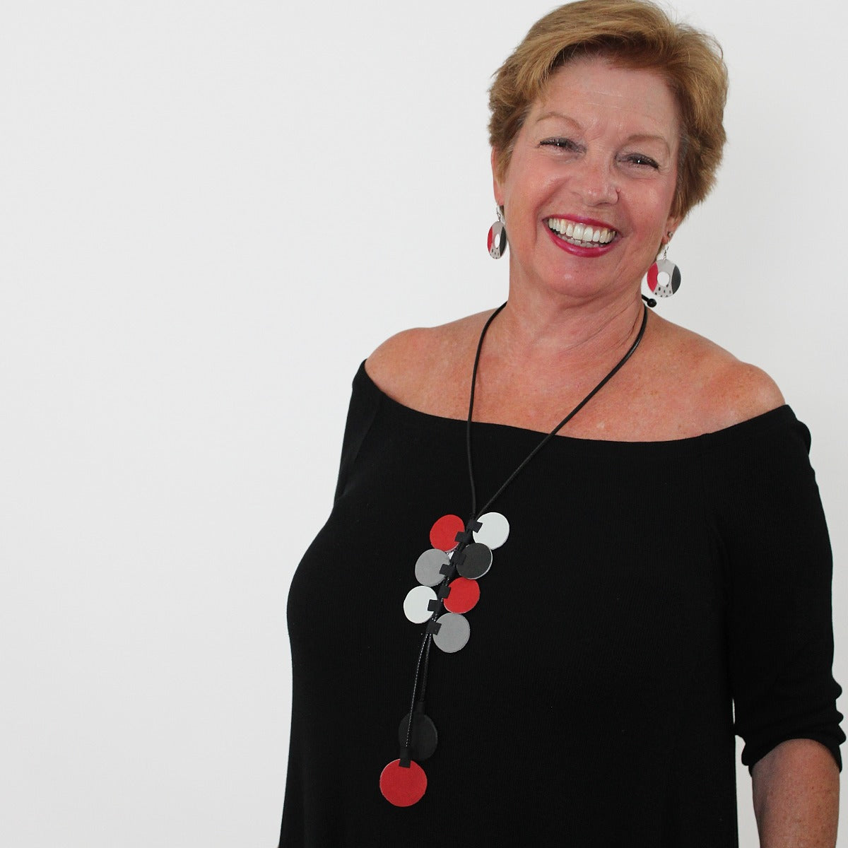 Red and Black Leather Arabella Pendant Necklace