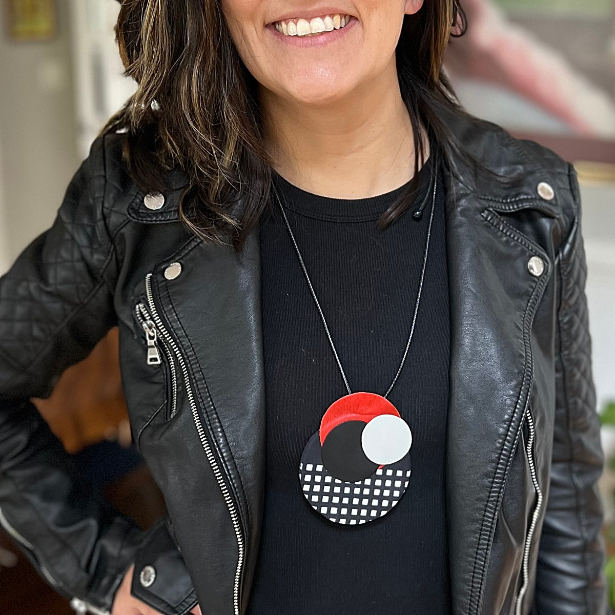 Harper Leather Circle Necklace Red