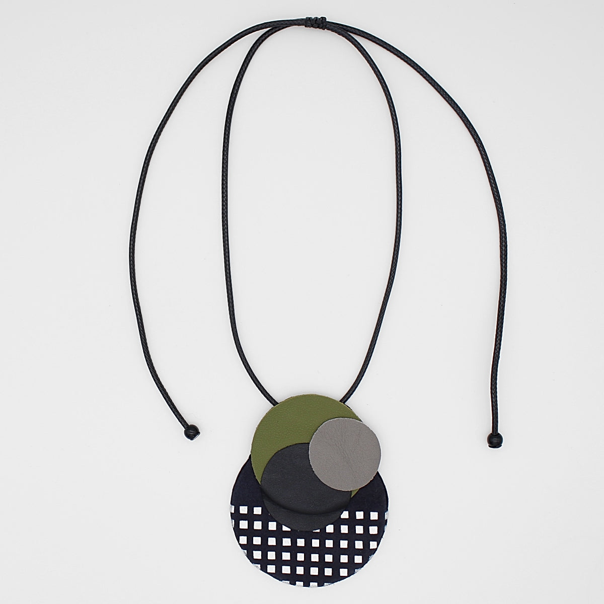 Harper Leather Circle Necklace Olive
