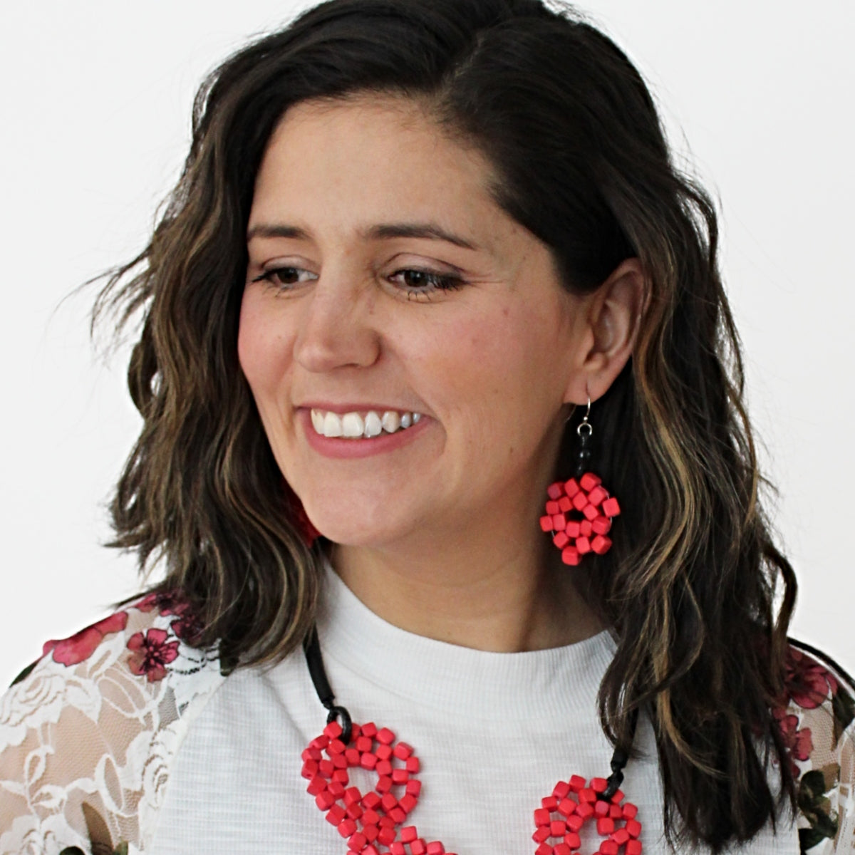 Red Elyse Beaded Earrings