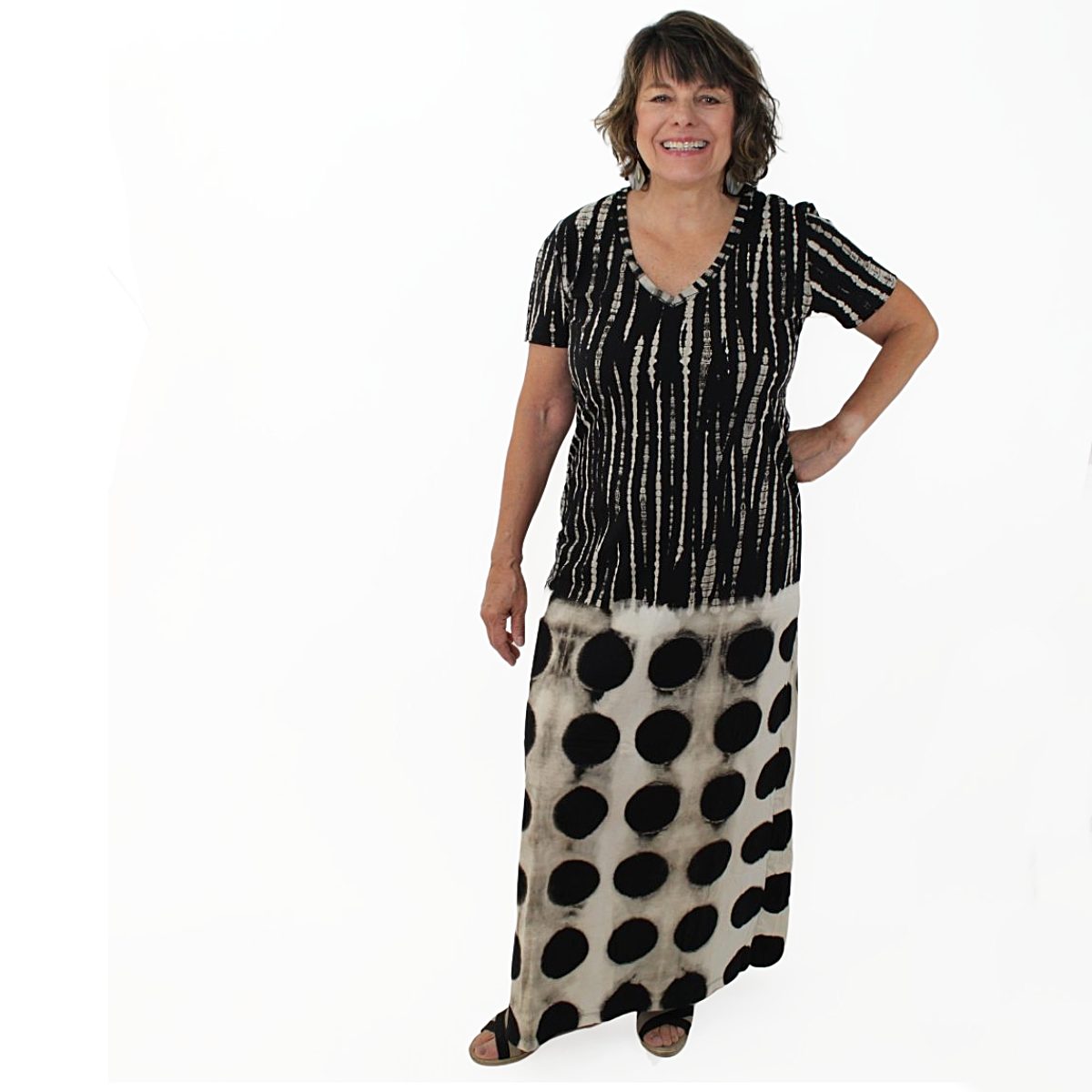 Stripe and Polka Dot Design Caftan - Stripe and Polka Dot Design Caftan -