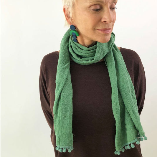 Green Pom-Pom Scarf - Sylca Designs - Chunky Jewelry