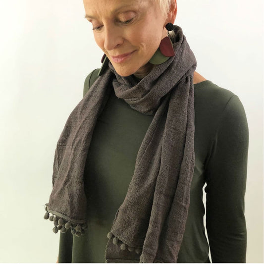 Dark Chocolate Pom-Pom Scarf - Sylca Designs - Chunky Jewelry