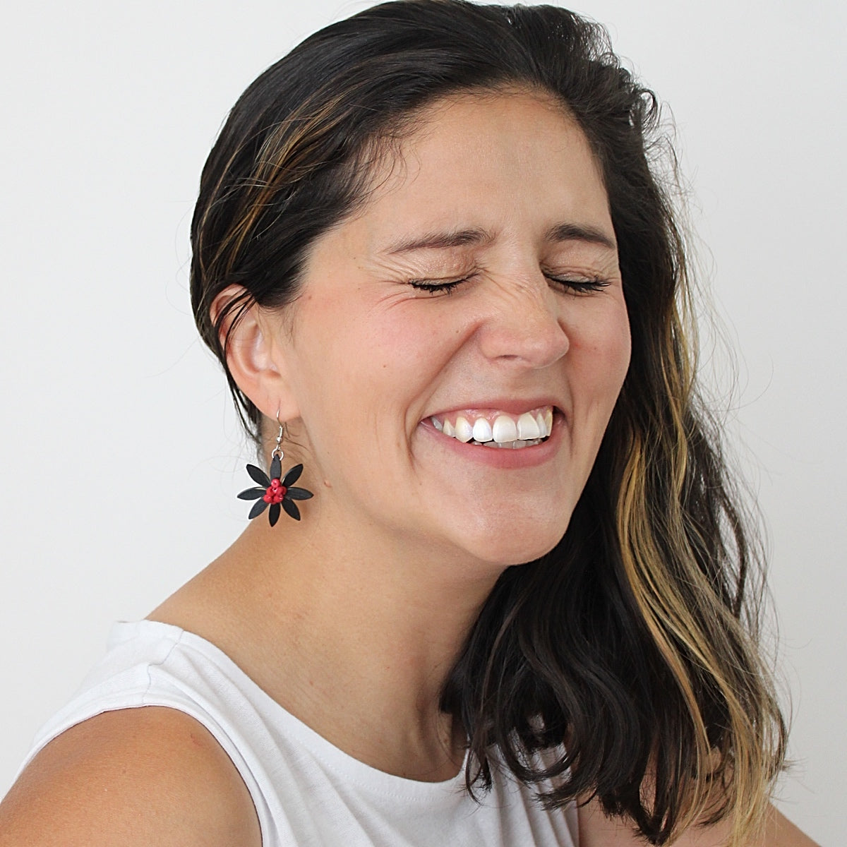 Black and Red Amaya Flower Earrings