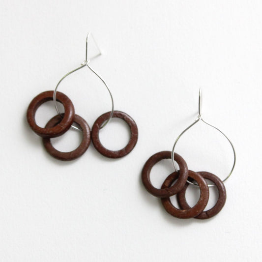 Brown Circle Dangle Earrings - Sylca Designs - Chunky Jewelry