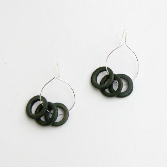 Olive Circle Dangle Earrings - Sylca Designs - Chunky Jewelry