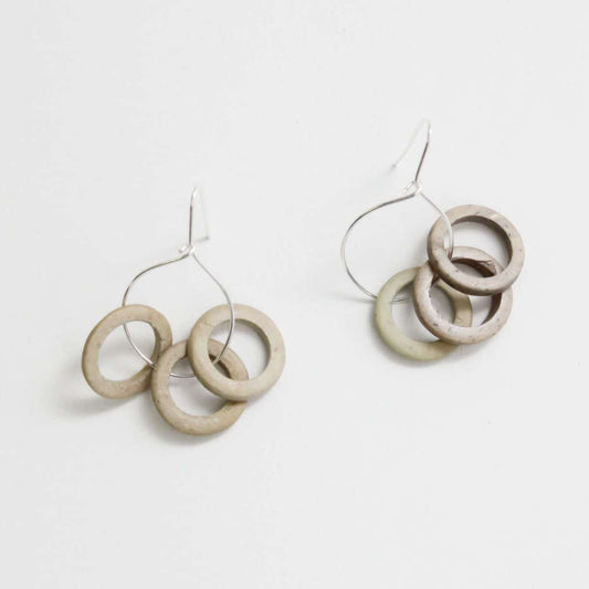 Taupe Circle Dangle Earrings - Sylca Designs - Chunky Jewelry