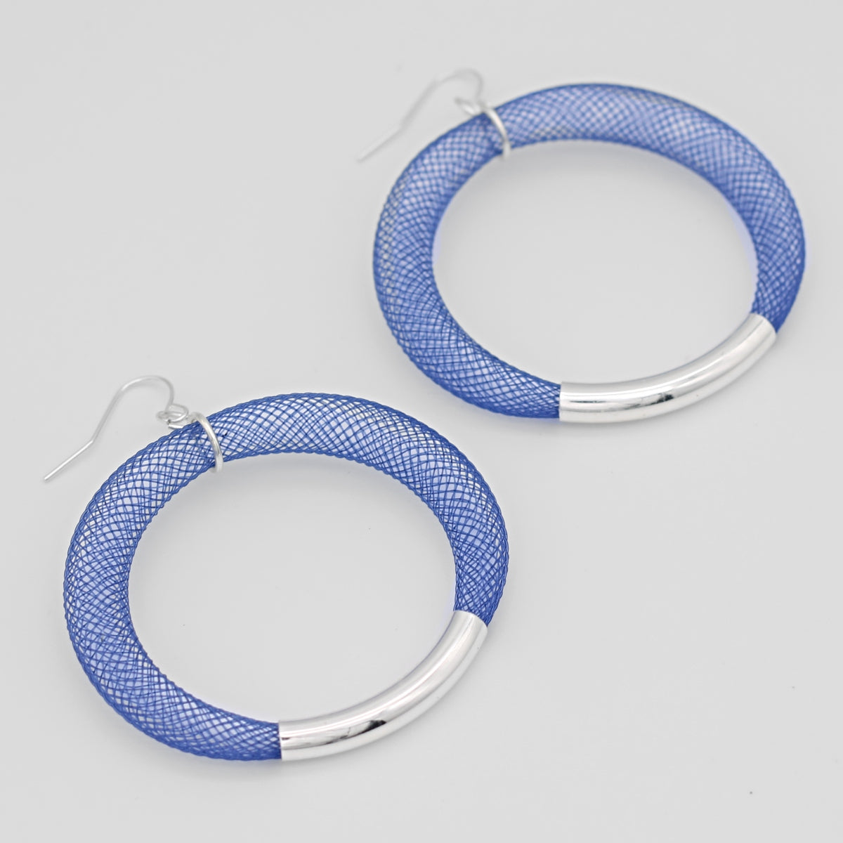 Blue and Silver Mesh Hoop Earring