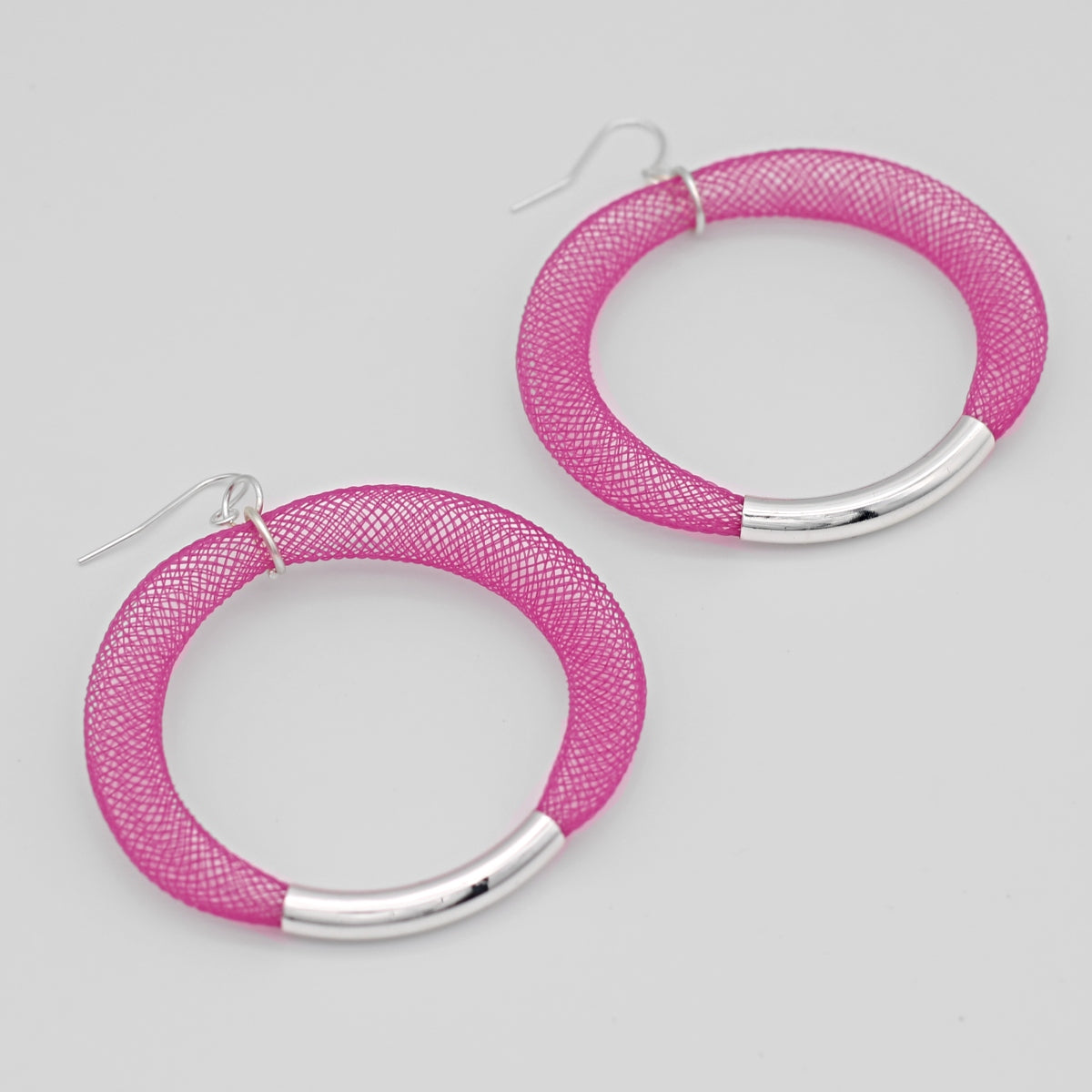 Fuchsia Mesh Hoop Earring