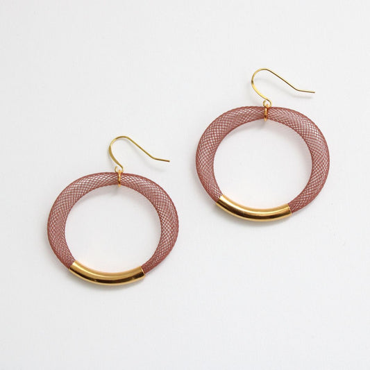 Burgundy Mesh Hoop Earring Gold - Sylca Designs - Chunky Jewelry