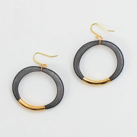 Black Mesh Hoop Earring Gold - Sylca Designs - Chunky Jewelry