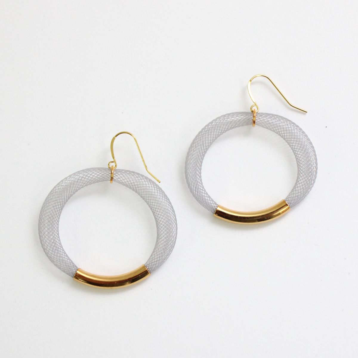 Grey Mesh Hoop Earring Gold - Sylca Designs - Chunky Jewelry