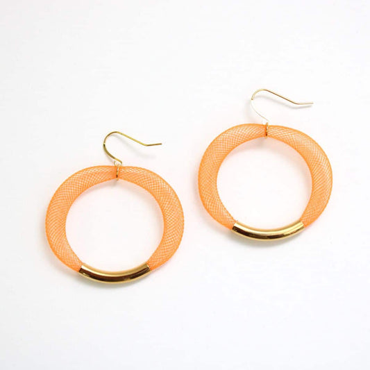 Orange Mesh Hoop Earring Gold - Sylca Designs - Chunky Jewelry