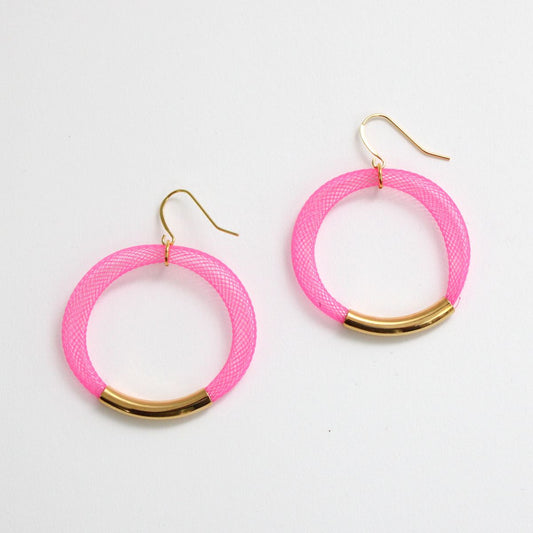Pink Mesh Hoop Earring Gold - Sylca Designs - Chunky Jewelry
