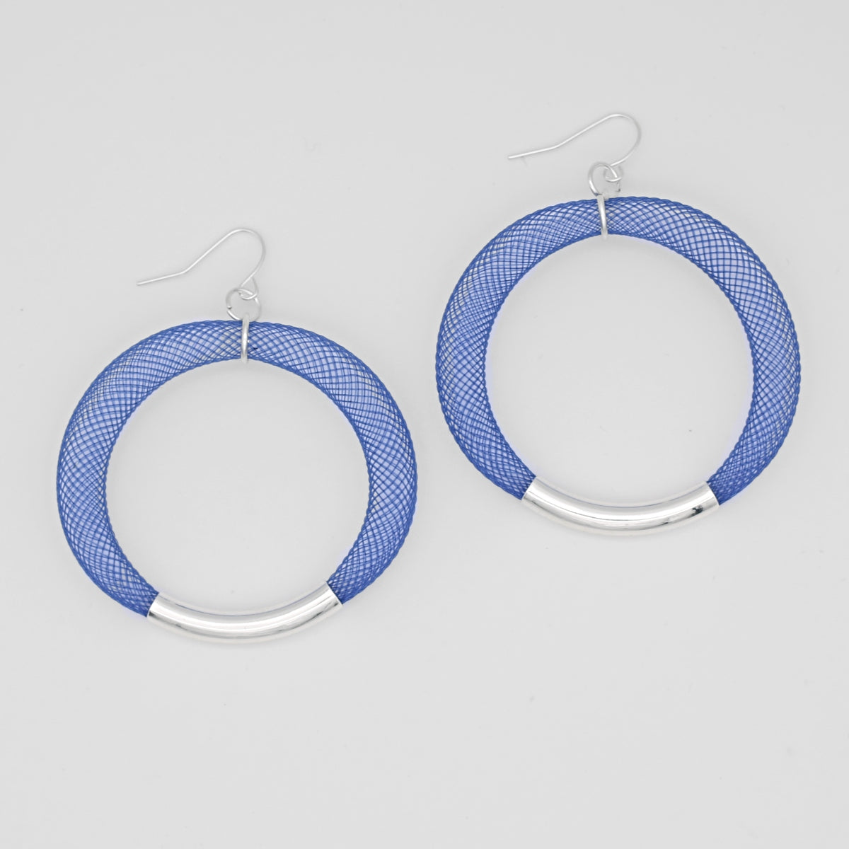 Blue and Silver Mesh Hoop Earring - Sylca Designs - Chunky Jewelry